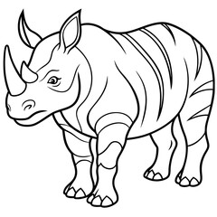 Detailed Line Art of a Rhinoceros