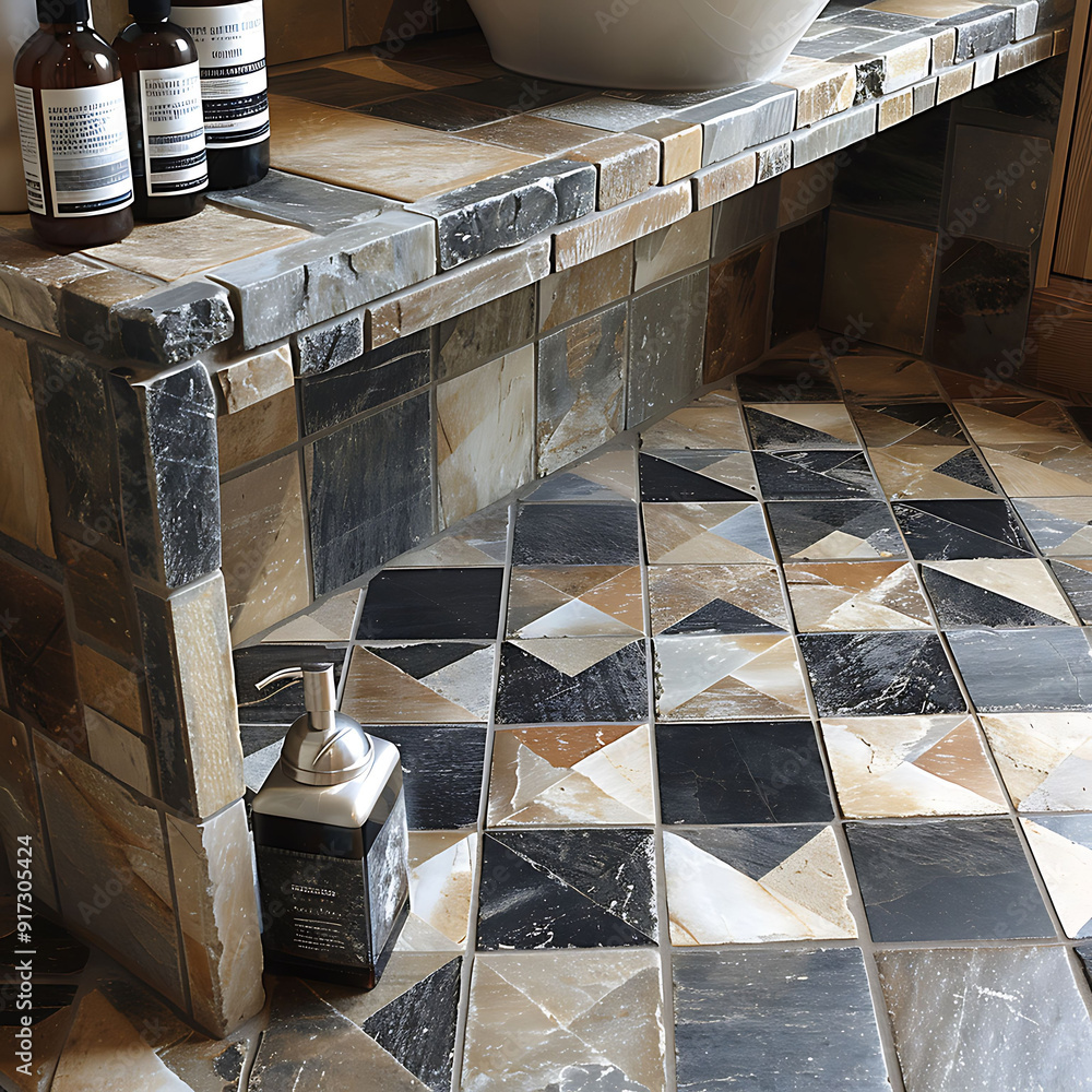 Aufkleber develop floor tile design with a geometric pattern in a dusk color