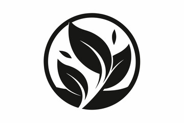  Vector design of a minimalist stylized leaf circle logo spa  on white background
