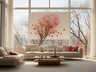 Amazing Living room interior with picture frame sofa floor pots