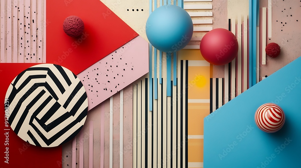 Poster abstract geometric composition with colorful shapes and patterns