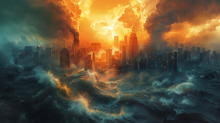 Obraz premium Develop poster that explains the impact of climate change on weather patterns featuring examples of extreme weather events