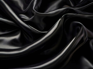 Fototapeta premium Abstract black fabric with flowing folds and soft texture.