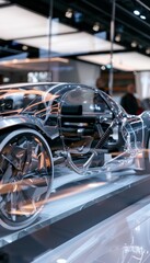 Futuristic Concept Car with Transparent Chassis at Auto Show - Advanced Suspension System Design
