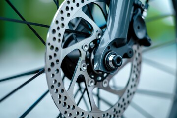 Obraz premium Close-up of a bike brake disc, technical expertise in bicycle maintenance. Beautiful simple AI generated image in 4K, unique.