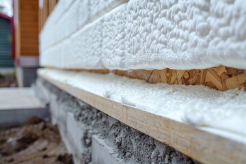 Close-Up of Foam Board Insulation Installation on New Home Exterior Walls - Detailed Texture and Material