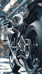 High-Performance Motorcycle Close-Up Showing Front and Rear Suspension Systems for Design Use