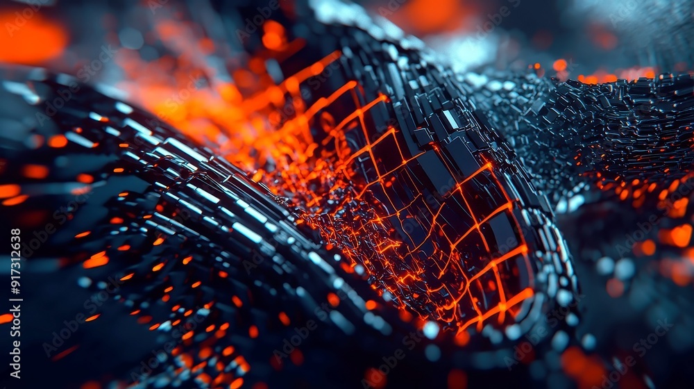 Poster futuristic data weave, an intricate grid pulsating with luminous particles navigating through dynami
