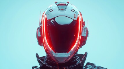 Fototapeta premium Futuristic AI Head with Glowing Lines, a sleek design illuminated by vibrant neon patterns, set against an expansive void, embodying advanced technology and innovation.