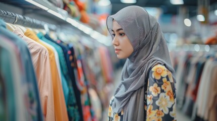 Obraz premium asian muslim woman shopping new clothes