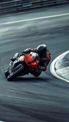 High-Performance Motorcycle Navigating Sharp Curve on Race Track for Dynamic Racing Action