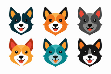Icon related mascot dog head logo set vector design