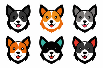 Icon related mascot dog head logo set vector design