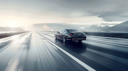 Luxury Car on Smooth Highway Showcasing Advanced Suspension System for Comfortable and Quiet Ride