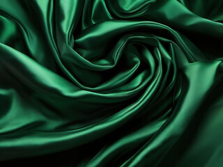 Fototapeta premium Close up of smooth, emerald green fabric with flowing, soft folds.