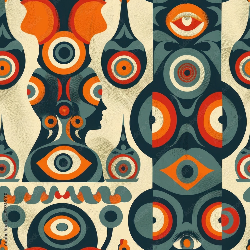 Poster abstract geometric pattern with eye shapes.