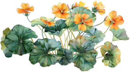 Nasturtium flower pattern border on pastel background