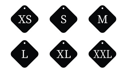 T-shirt size icon set. Clothing size label or tag. Isolated tag sign symbol. Vector illustration in eps 10.