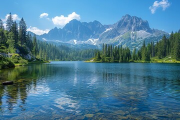 "Mountain Lake in High Tatra National Park: Strbske Pleso, Slovakia, Europe—A Scenic Natural Beauty."
