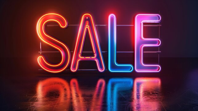A neon sign that says Sale in bright colors - Powered by Adobe