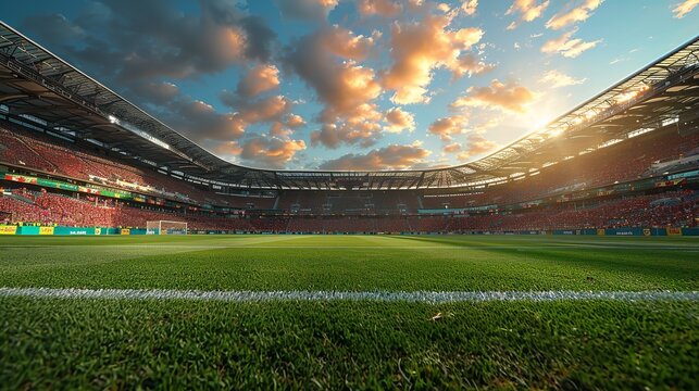 "Empty Football Stadium Adorned with Portuguese Flags and A Selecao das Quinas Banners, Ready for Fans and National Team Excitement."