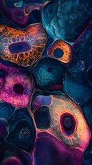 Bright colors vibrant cells under a microscope abstract digital illustration
