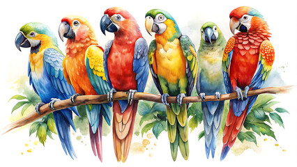 Vibrant Parrots Perched in Paint Splashes: Dripping Oil & Watercolor Wildlife Art" generative ai






