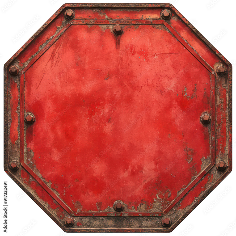Poster an empty red stop sign with a weathered texture, perfect for design projects or as a background elem