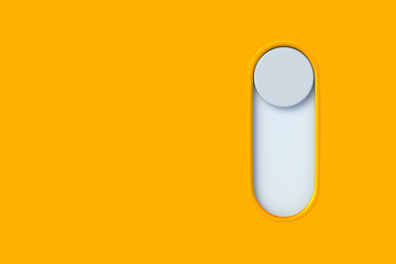 Toggle switch on orange background. Modern on, off button. User interface elements. Top view. Copy space. 3d render