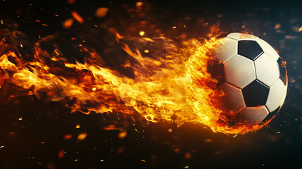Naklejka premium Soccer Ball on Fire with Intense Flames and Dark Background 