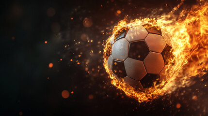 Naklejka premium Soccer Ball on Fire with Intense Flames and Dark Background 