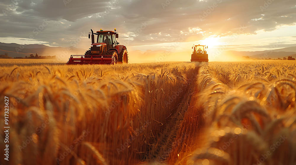 Poster futuristic autonomous tractor equipped aidriven navigation system effortlessly plowing vast expanses