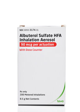 IRVINE, CALIFORNIA - 8 AUG 2024: An Albuterol Sulfate HFA Inhalation Aerosol