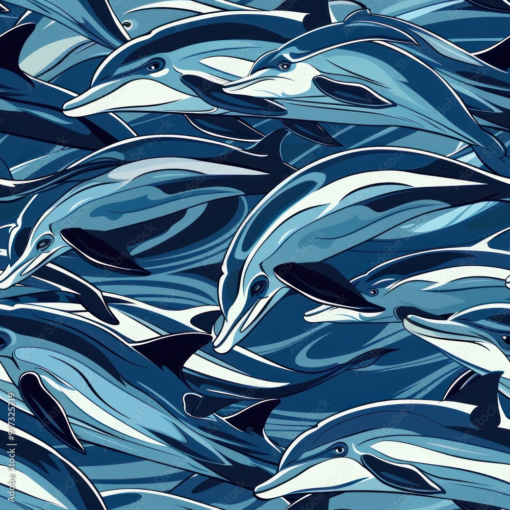 Canvas Prints seamless pattern of dolphins swimming in the ocean.
