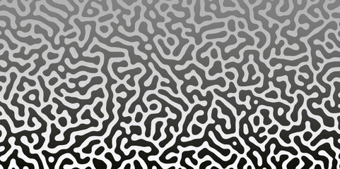Abstract Turing organic wallpaper with background. Turing reaction diffusion monochrome seamless pattern with chaotic motion. Natural seamless line pattern. Linear design with biological shapes.
