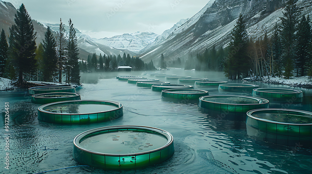 Aufkleber hyperefficient bioengineered algae farm floating surface of acidic lake where resilient alien algae 