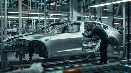 Fototapeta premium High-Tech Stress Testing of Car Frame in Modern Automotive Factory for Quality Assurance