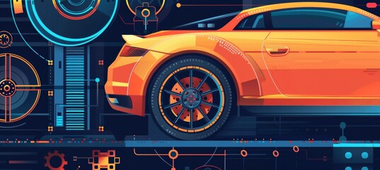 Obraz premium Innovative Sports Car Design with Futuristic Tech Elements for Automotive Posters and Graphics