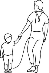 Parent And Child Holding Hands Line Drawing Illustration