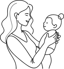 Mother Holding Baby in Loving Embrace Line Art