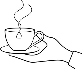 Simple Line Drawing of Hand Holding a Teacup