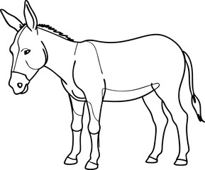 Black And White Donkey Line Drawing Illustration