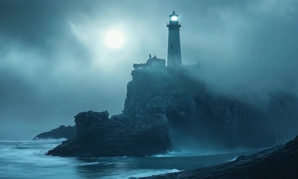 A lonely and gloomy Mercusuar at the middle of the ocean