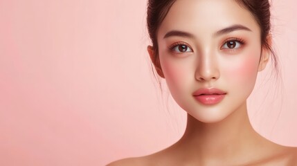 Fototapeta premium A young woman radiates confidence with her natural beauty and gentle expression
