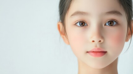 A young girl exudes innocence and calmness with her soft gaze