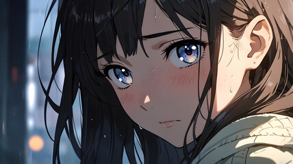 Obraz premium Emotional sad girl crying anime