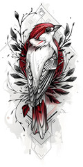 Obraz premium Tribal Finch Tattoo traditional tattoo illustration