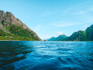 Norway, Lofoten, The Lofoten Islands, water, landscape, nature, sky, sea, mountains, summer, travel, ocean, clouds, tourism, view, fjord, norway, vacation, mountain, island, rock, beautiful