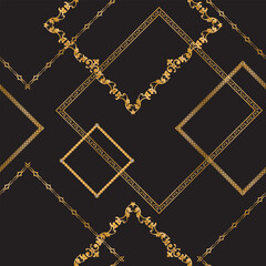 Seamless pattern decorated with precious stones, gold chains and pearls.	