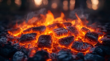 Close-up of glowing embers in a
